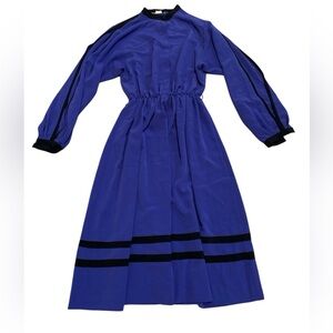 Vintage 70s Mannequin Royal Blue & Black Long Sleeve Maxi Dress - Size 9/10
